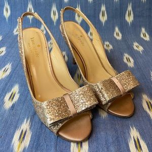 Kate Spade New York Charm Glitter Slingback Heels Pale Pink size 7